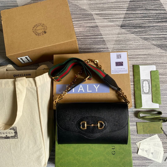 GG Horsebit Envelope chain sling bag black