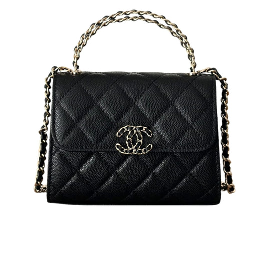 CC CLUTCH BAG WITH CHAIN IN BLACK 15CM