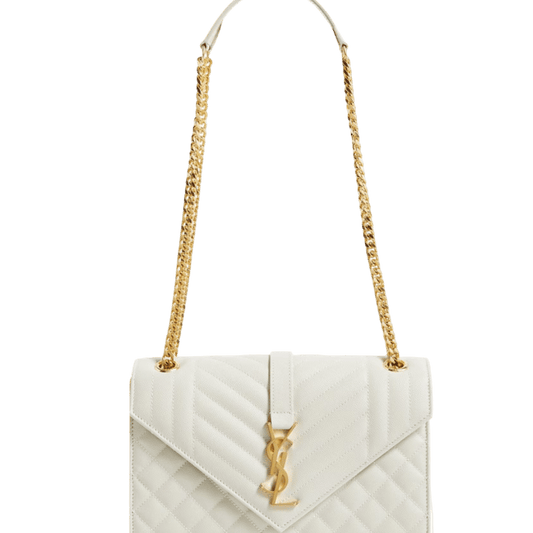 SAINT LAURENT ENVELOPE SMALL BAG IN MIX MATELASSE GRAIN DE POUDRE EMBOSSED WHITE