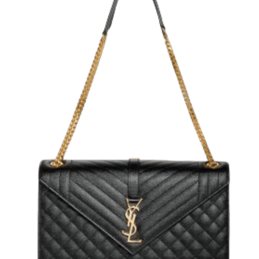 SAINT LAURENT ENVELOPE LARGE BAG IN MIX MATELASSE GRAIN DE POUDRE EMBOSSED BLACK GOLD 31CM