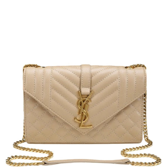 SAINT LAURENT ENVELOPE SMALL BAG IN MIX MATELASSE GRAIN DE POUDRE EMBOSSED BEIGE 21CM