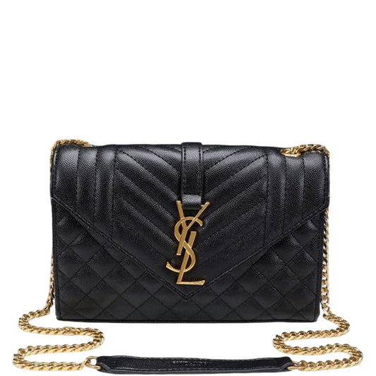 SAINT LAURENT ENVELOPE SMALL BAG IN MIX MATELASSE GRAIN DE POUDRE EMBOSSED BLACK GOLD 21CM